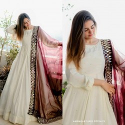 White umbrella flare designer gown with designer dupatta
